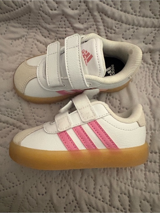adidas Other - adidas Kids White Sneakers with Beige Accents and Pink Logo